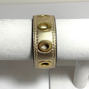 Coach Leather Grommet Bangle Stackable Bracelet Gold with Gold Hardware NEW